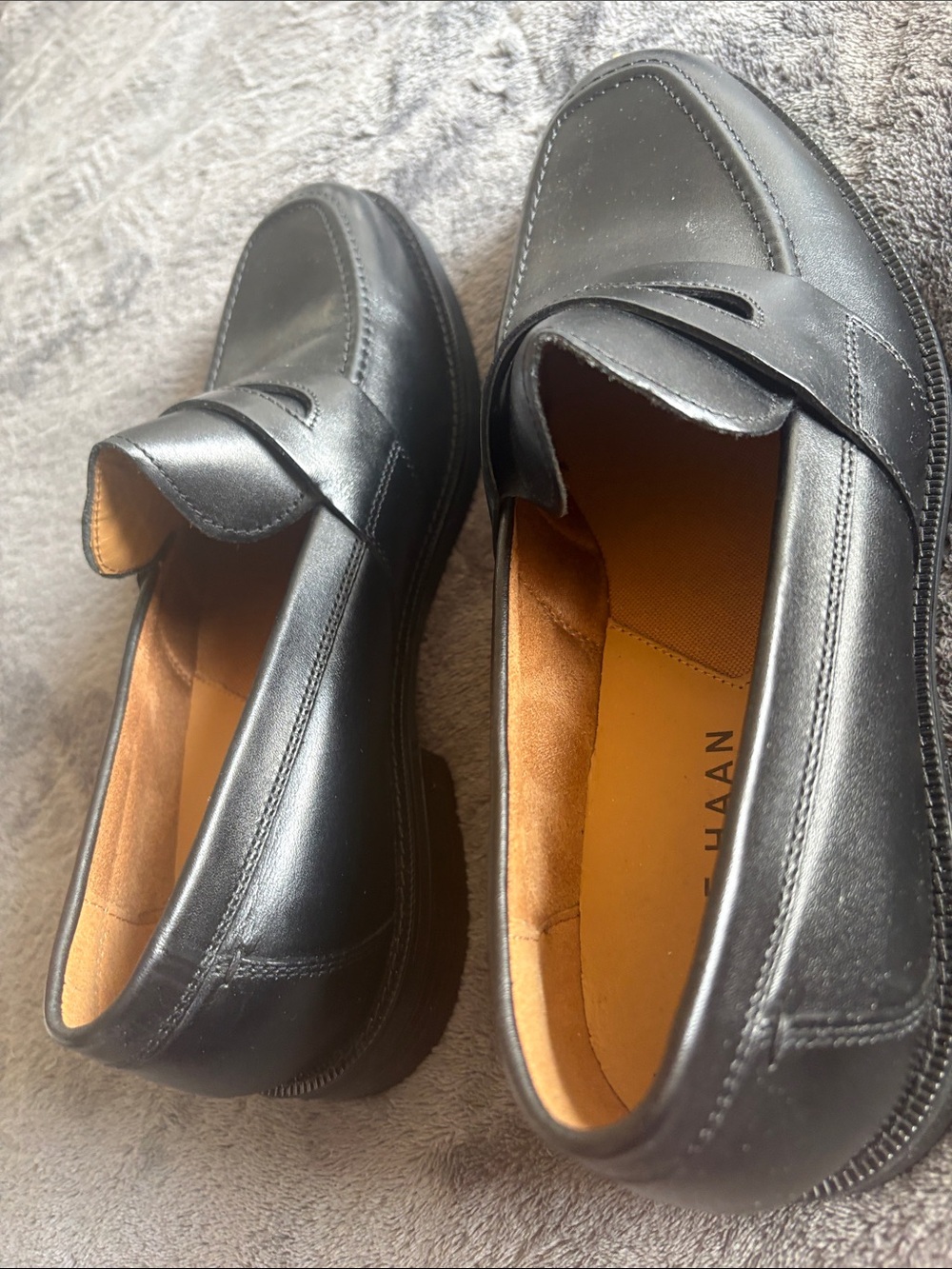 Cole Haan Black Leather Penny Loafers with Tan Interior